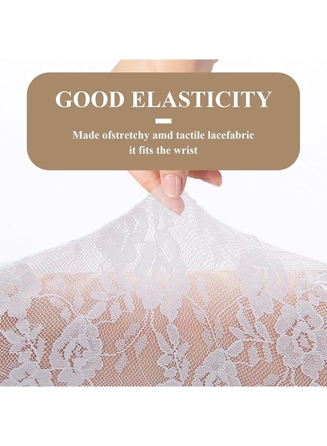 JUMEI White Lace Arm Gloves for Women, Long Fingerless Lace Sleeves for Wedding, Tea Party & Engagement Dress - Image 3